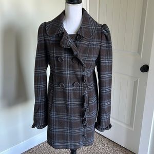Wool Blend Double Breast Plaid Coat